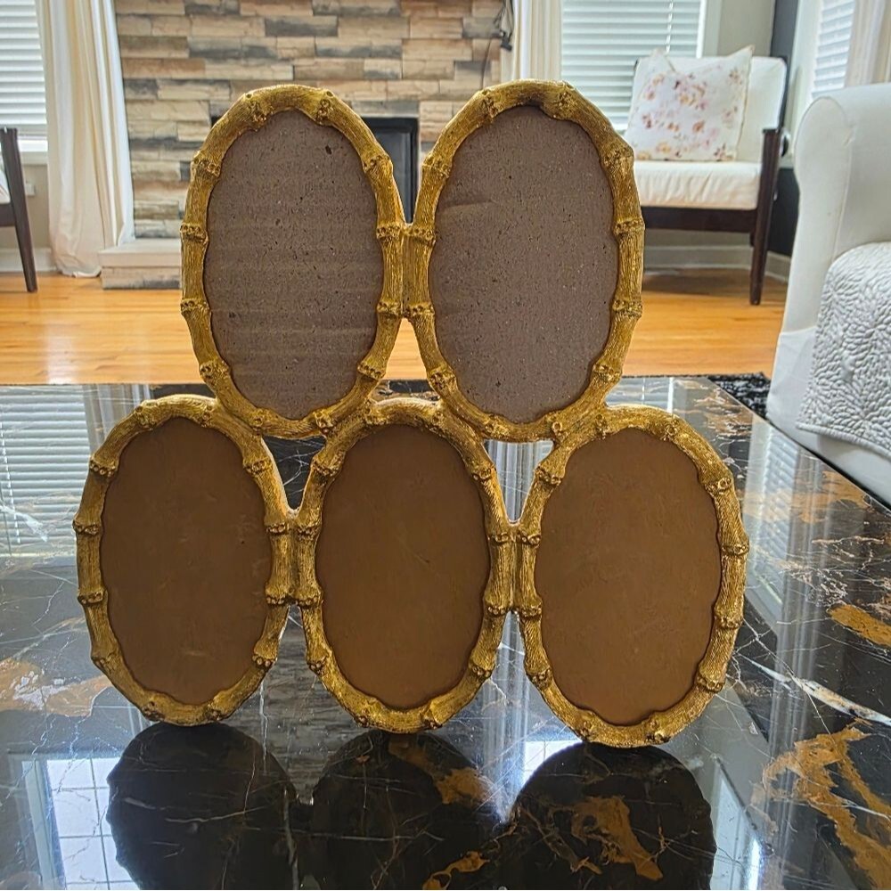 Sold Plated Faux Bamboo 5 Picture Frame 1970s Gilt Metal Grandmill